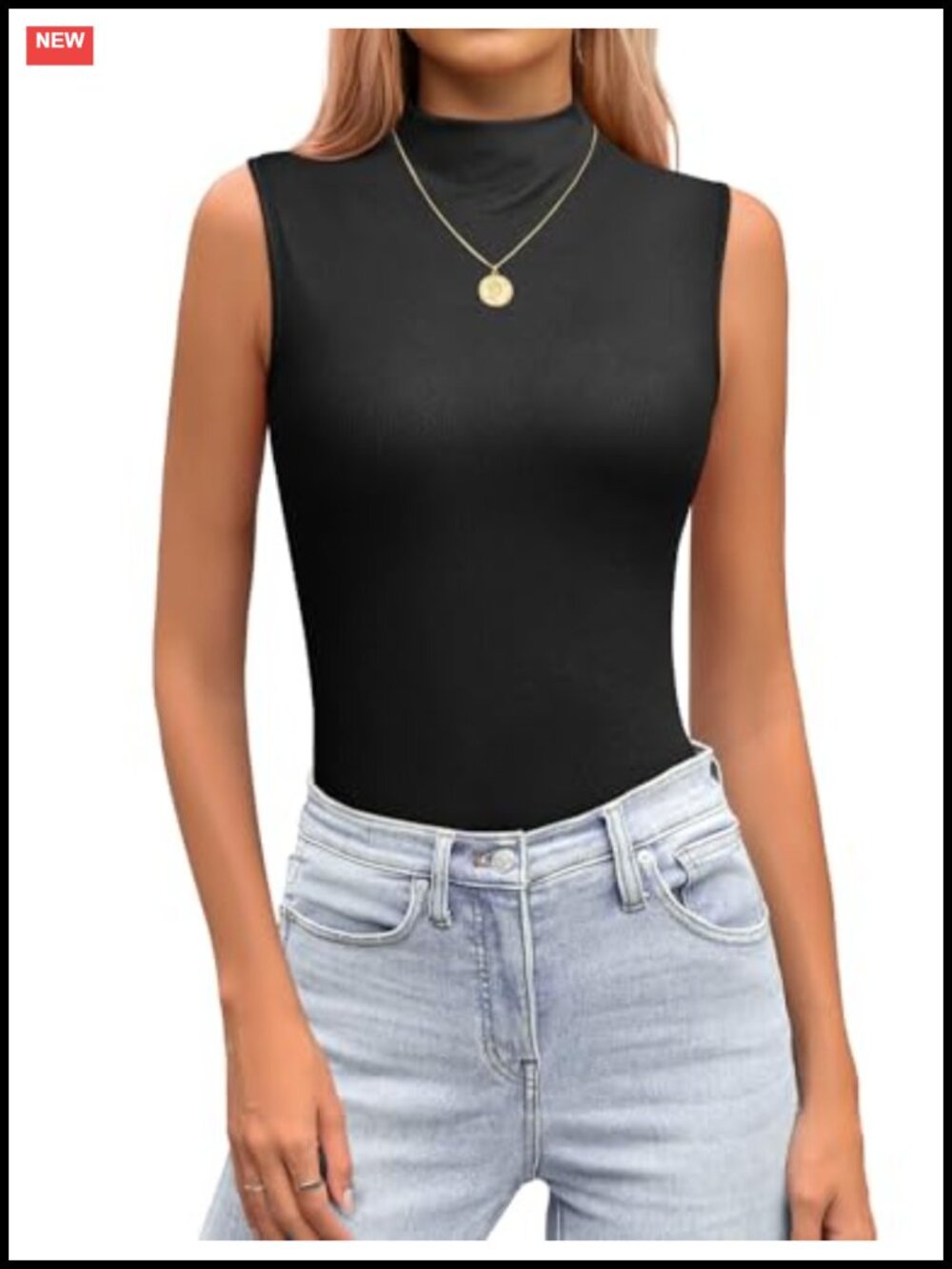 Mock Turtleneck Sleeveless Tank Top for Women Stretchy Soft Rayon Blend